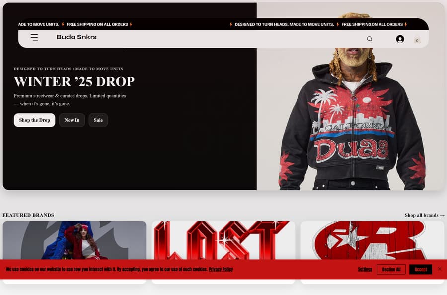 Buda Snkrs & Apparel website