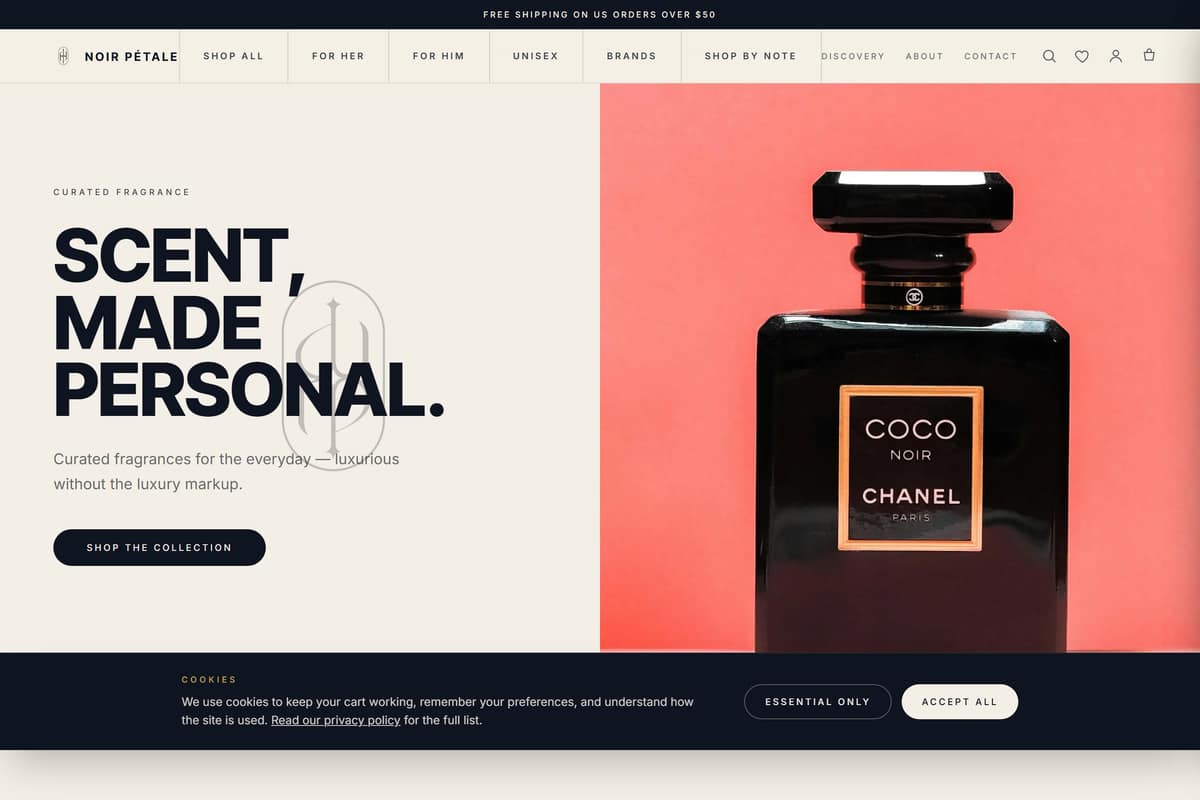 Noir Pétale Parfumerie website